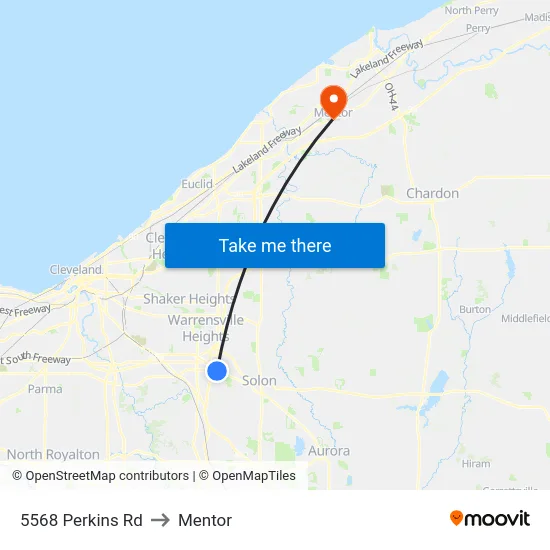 5568 Perkins Rd to Mentor map