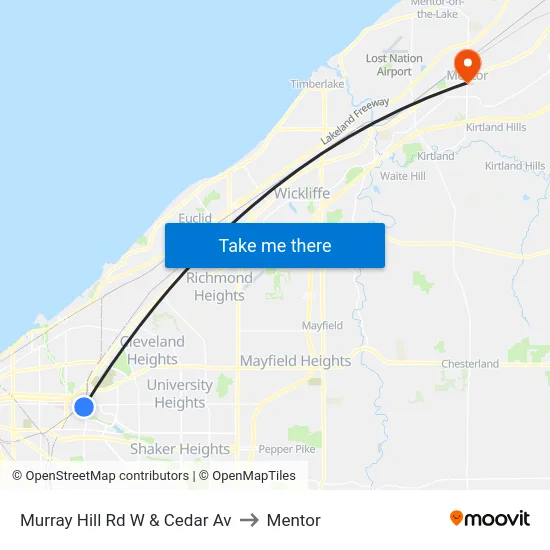 Murray Hill Rd W & Cedar Av to Mentor map