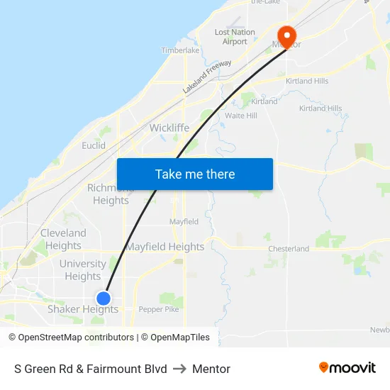 S Green Rd & Fairmount Blvd to Mentor map