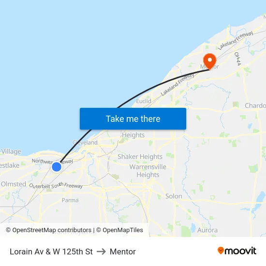 Lorain Av & W 125th St to Mentor map