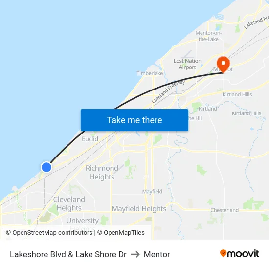 Lakeshore Blvd & Lake Shore Dr to Mentor map