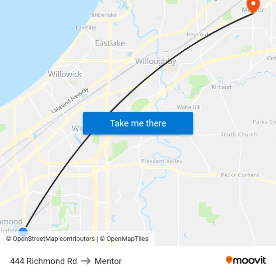 444 Richmond Rd to Mentor map