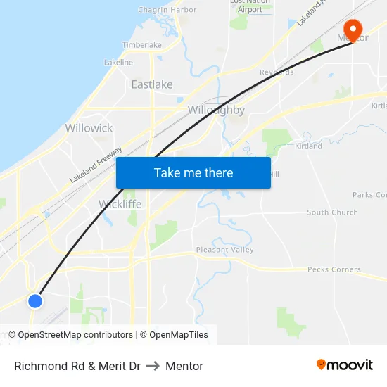 Richmond Rd & Merit Dr to Mentor map