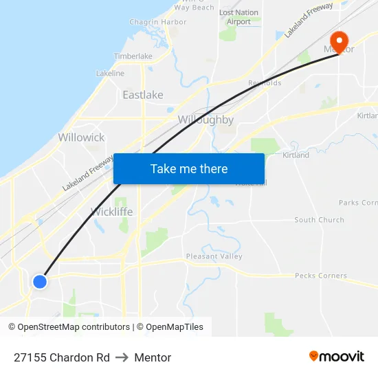 27155 Chardon Rd to Mentor map