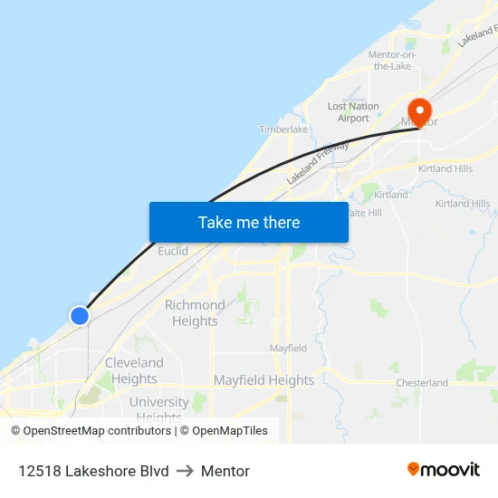 12518 Lakeshore Blvd to Mentor map