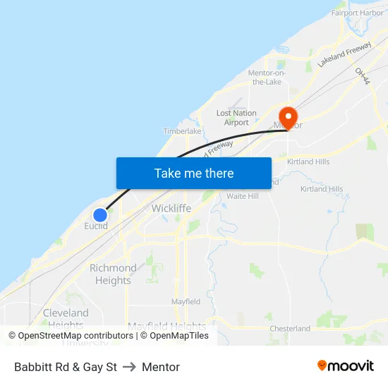 Babbitt Rd & Gay St to Mentor map