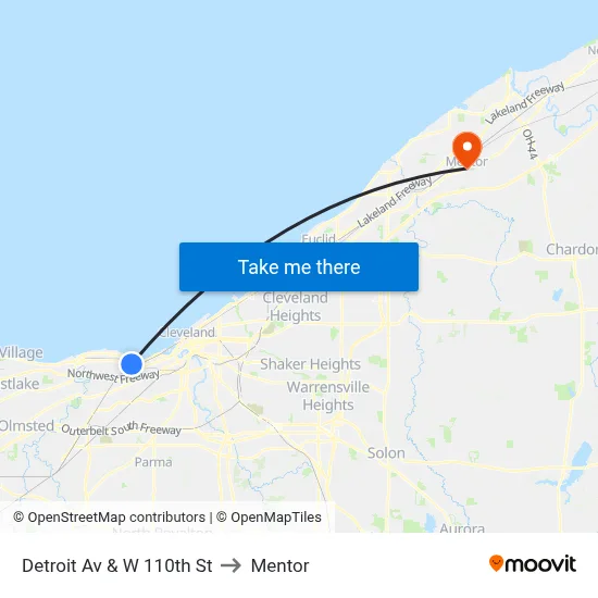 Detroit Av & W 110th St to Mentor map