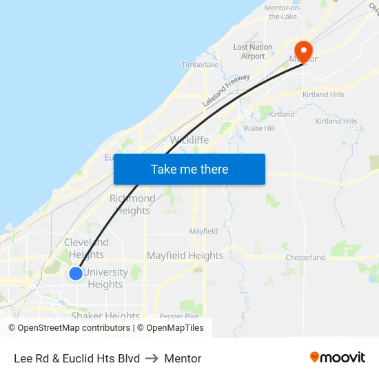 Lee Rd & Euclid Hts Blvd to Mentor map