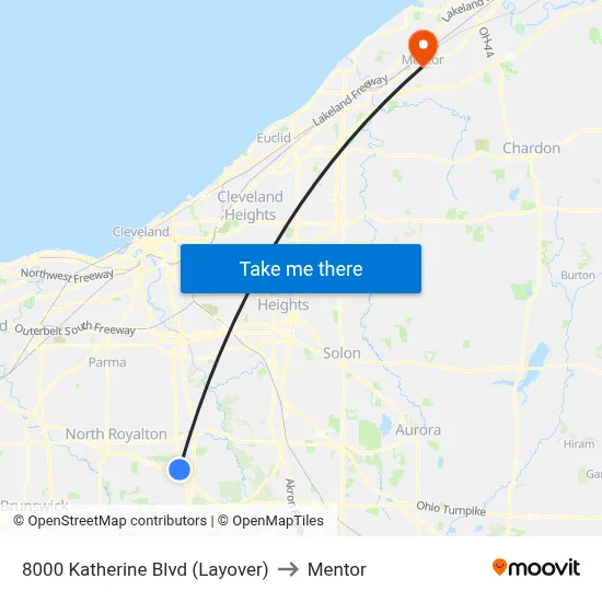 8000 Katherine Blvd (Layover) to Mentor map