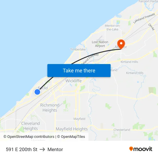 591 E 200th St to Mentor map