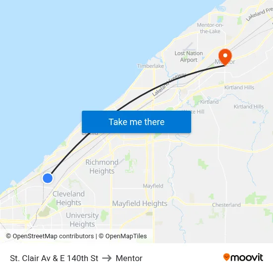St. Clair Av & E 140th St to Mentor map
