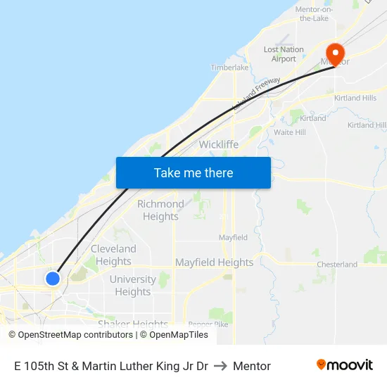 E 105th St & Martin Luther King Jr Dr to Mentor map