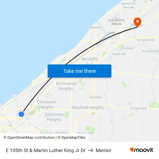 E 105th St & Martin Luther King Jr Dr to Mentor map