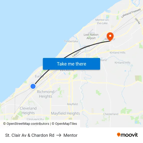 St. Clair Av & Chardon Rd to Mentor map