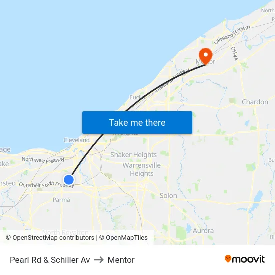 Pearl Rd & Schiller Av to Mentor map