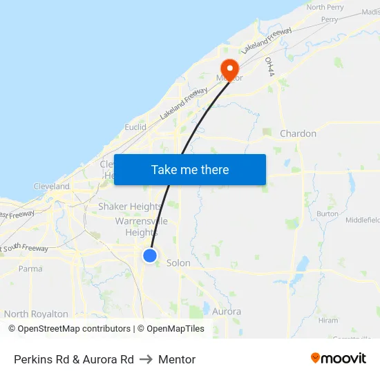 Perkins Rd & Aurora Rd to Mentor map