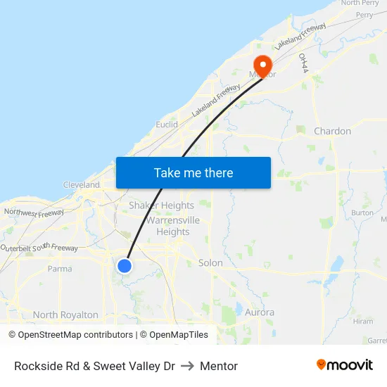 Rockside Rd & Sweet Valley Dr to Mentor map