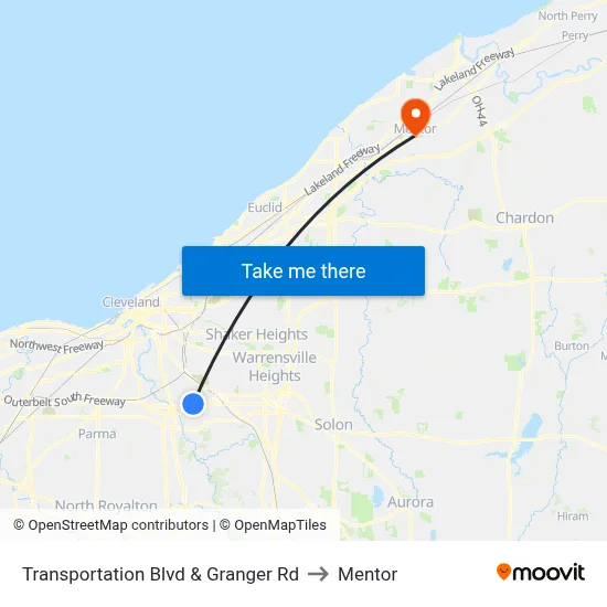 Transportation  Blvd & Granger Rd to Mentor map