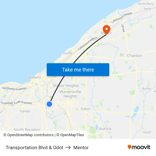 Transportation  Blvd & Odot to Mentor map