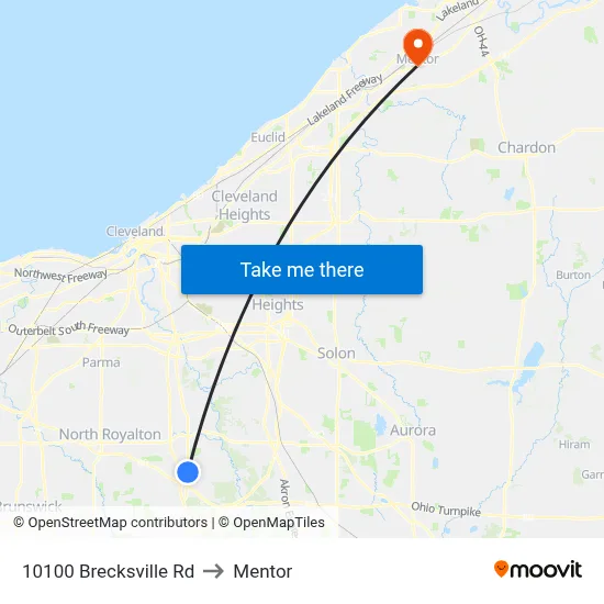10100 Brecksville Rd to Mentor map