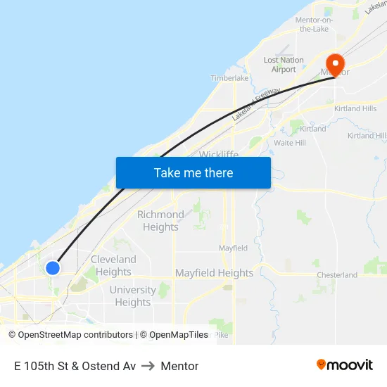 E 105th St & Ostend Av to Mentor map