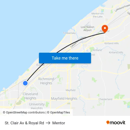 St. Clair Av & Royal Rd to Mentor map