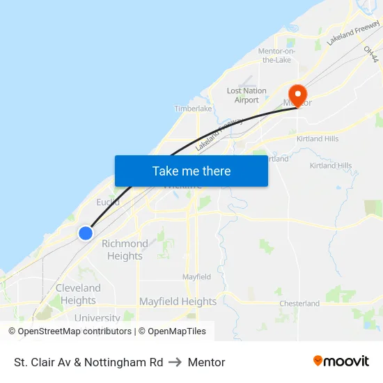 St. Clair Av & Nottingham Rd to Mentor map