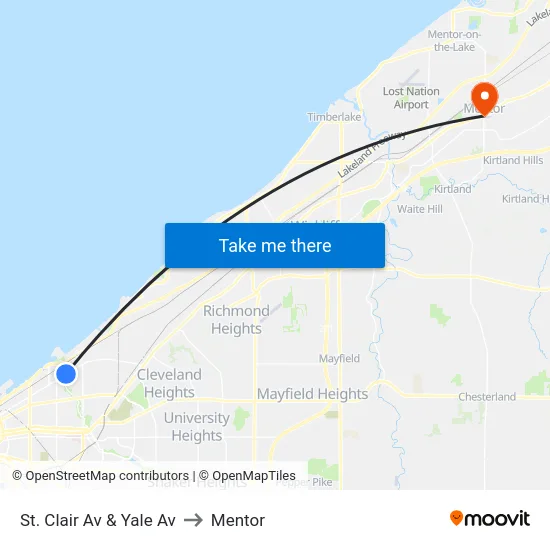 St. Clair Av & Yale Av to Mentor map