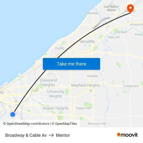 Broadway & Cable Av to Mentor map