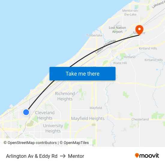Arlington Av & Eddy Rd to Mentor map
