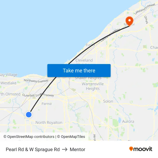 Pearl Rd & W Sprague Rd to Mentor map