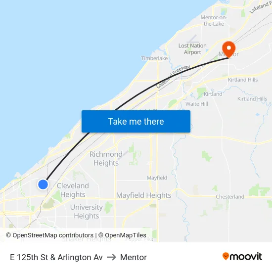 E 125th St & Arlington Av to Mentor map