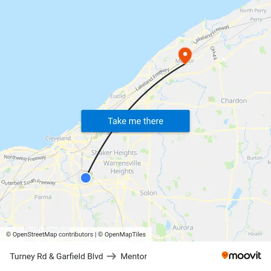 Turney Rd & Garfield Blvd to Mentor map