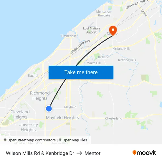 Wilson Mills Rd & Kenbridge Dr to Mentor map
