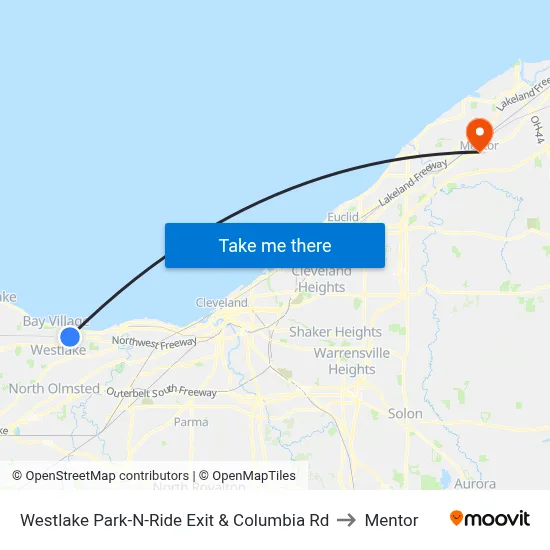 Westlake Park-N-Ride Exit & Columbia Rd to Mentor map