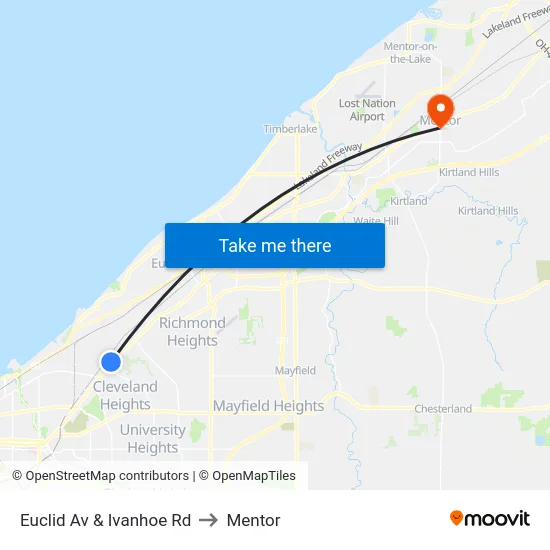 Euclid Av & Ivanhoe Rd to Mentor map