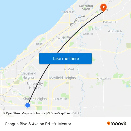 Chagrin Blvd & Avalon Rd to Mentor map