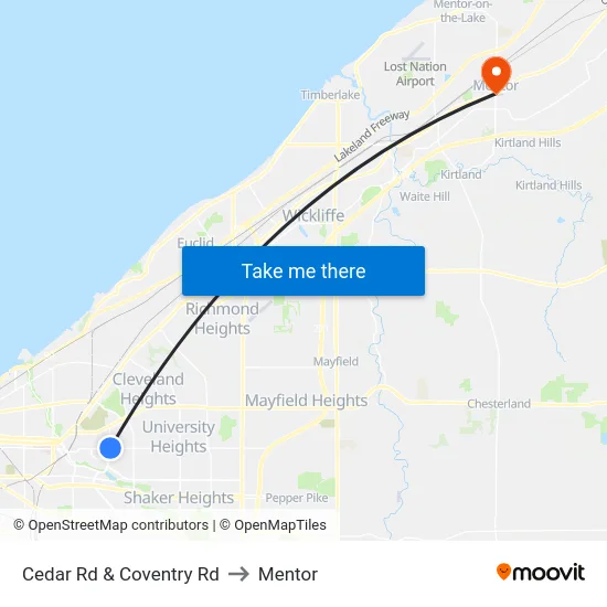 Cedar Rd & Coventry Rd to Mentor map