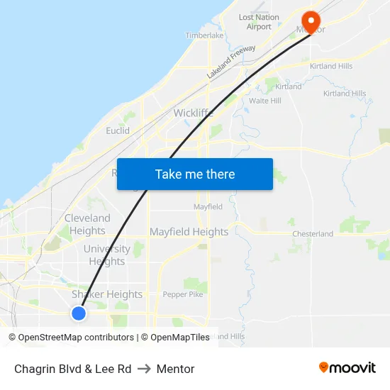 Chagrin Blvd & Lee Rd to Mentor map