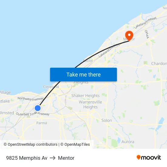 9825 Memphis Av to Mentor map