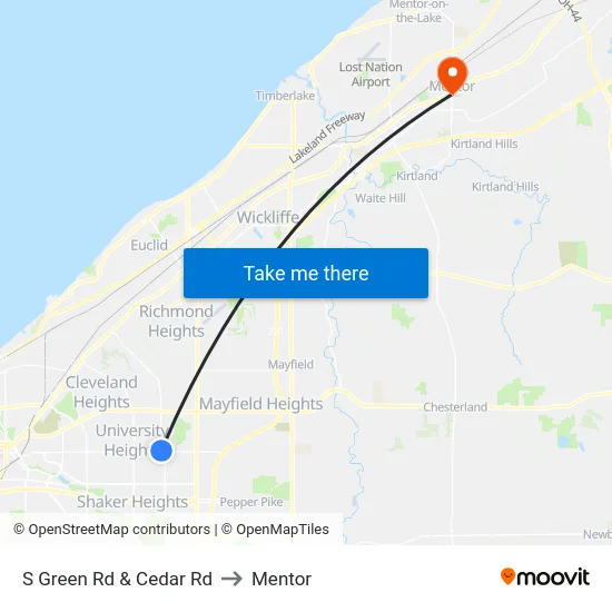 S Green Rd & Cedar Rd to Mentor map