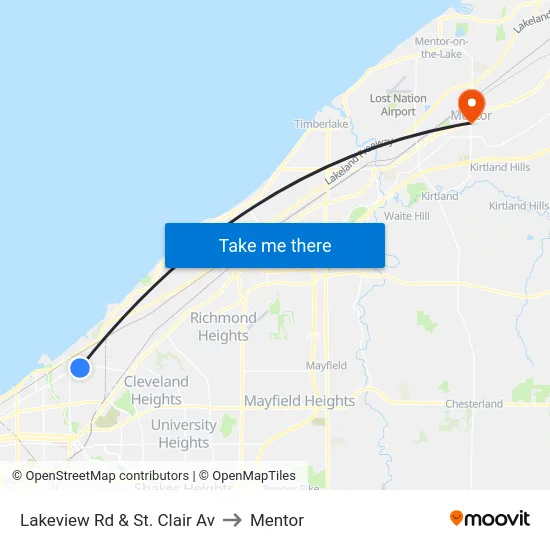 Lakeview Rd & St. Clair Av to Mentor map