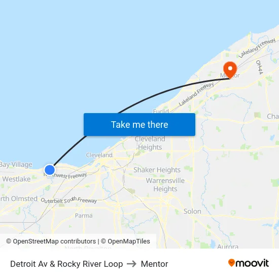Detroit Av & Rocky River Loop to Mentor map