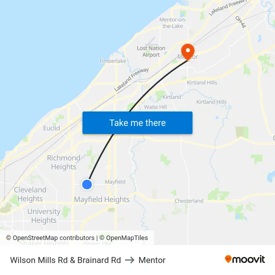 Wilson Mills Rd & Brainard Rd to Mentor map