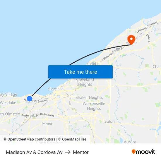 Madison Av & Cordova Av to Mentor map