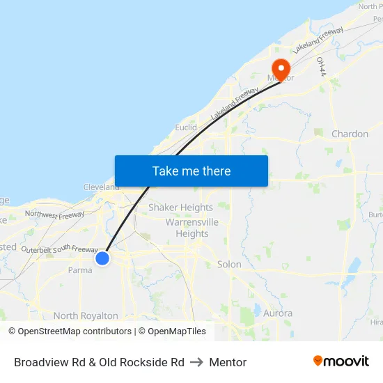 Broadview Rd & Old Rockside Rd to Mentor map