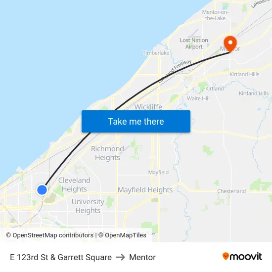 E 123rd St & Garrett Square to Mentor map