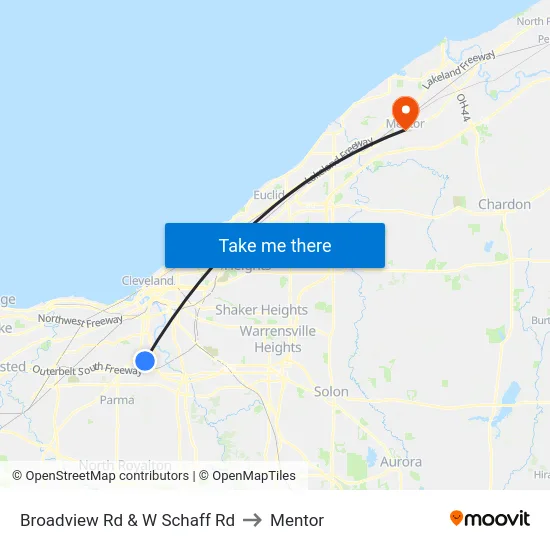 Broadview Rd & W Schaff Rd to Mentor map