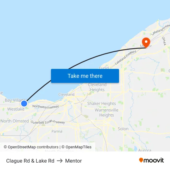 Clague Rd & Lake Rd to Mentor map