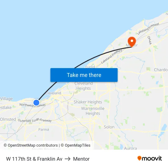 W 117th St & Franklin Av to Mentor map